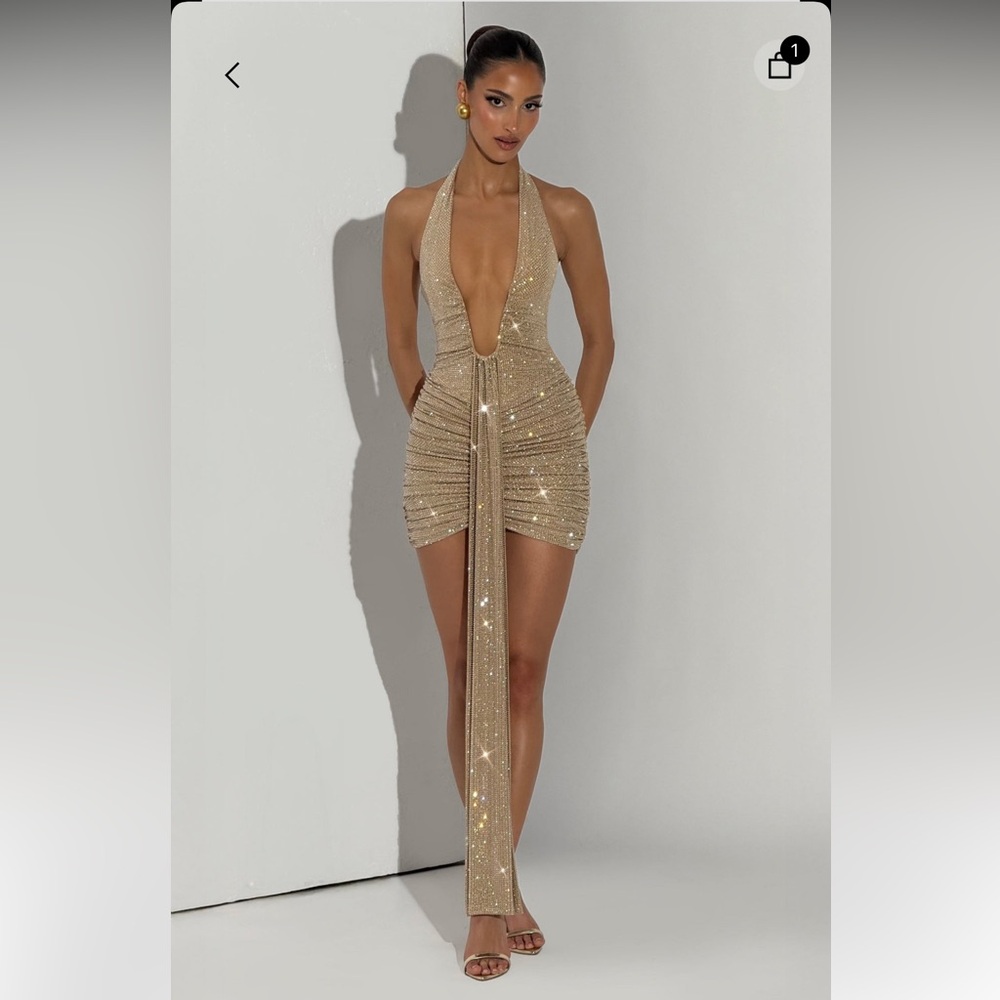 Babyboo Rosetta rhinestone minidress in color gold sparkle size M, NWT!